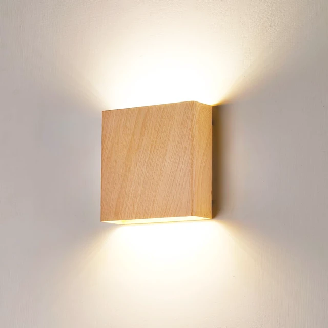 Main image of Natural Wood Grain Indoor Outdoor Up and Down Wall Sconce, 5%-100% Dimmable 18W, 5CCT (2700K-5000K), Modern Lighting for Living Room/Porch, CRI90+, 120V-277V, ETL FCC Certified