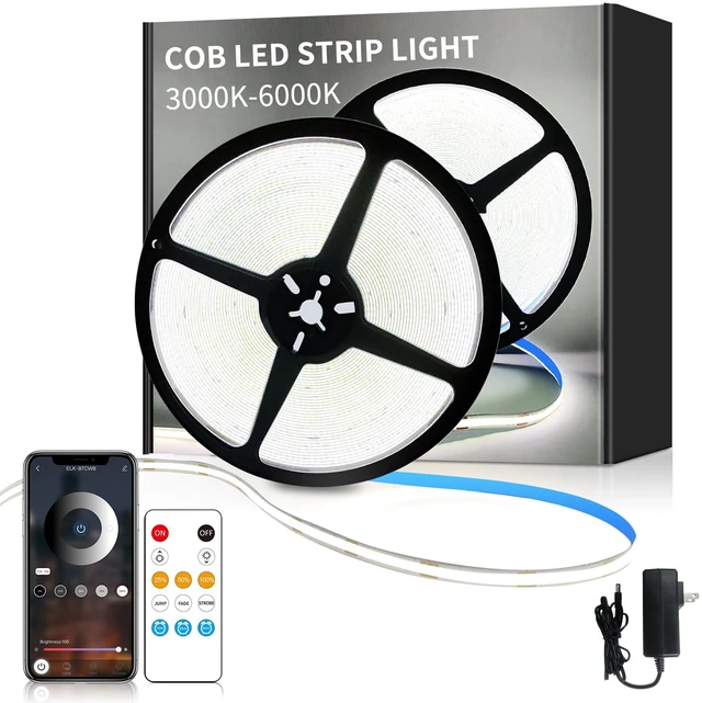 Main image of 32.8ft COB LED Strip Lights 6000K White Dimmable DC 24V Flexible LED Tape Light for Bedroom, with Remote and app Control LED Light Strip,for DIY Home Decoration