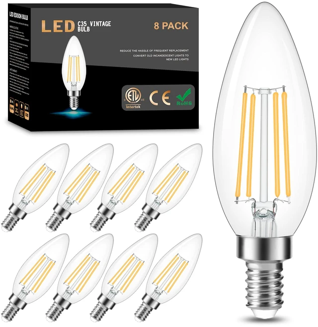 Main image of Dimmable E12 LED Candelabra Bulb 2700K Warm White 60W Equivalent 8 Pack, 600LM CRI 85+ AC 120V Type B Bulb for Chandeliers, Ceiling Fans, Clear Glass Candle Shape, Vintage Filament, 6 Pack