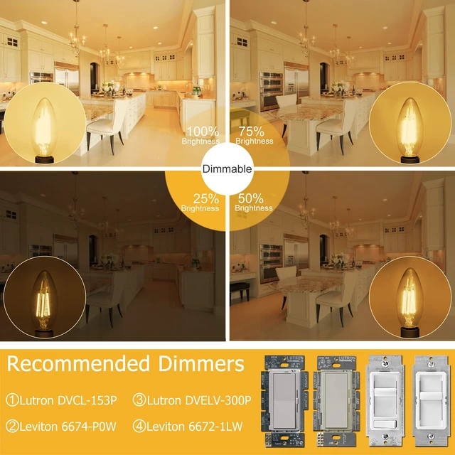 Alt view image 2 of 7 - Dimmable E12 LED Candelabra Bulb 2700K Warm White 60W Equivalent 8 Pack, 600LM CRI 85+ AC 120V Type B Bulb for Chandeliers, Ceiling Fans, Clear Glass Candle Shape, Vintage Filament, 6 Pack