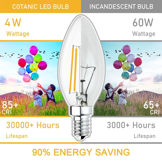 Alt view image 5 of 7 - Dimmable E12 LED Candelabra Bulb 2700K Warm White 60W Equivalent 8 Pack, 600LM CRI 85+ AC 120V Type B Bulb for Chandeliers, Ceiling Fans, Clear Glass Candle Shape, Vintage Filament, 6 Pack