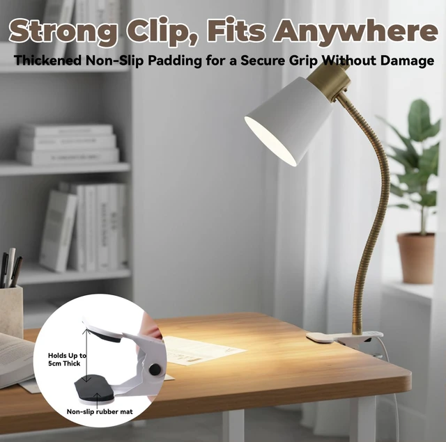 Alt view image 3 of 7 - Desk lamp Eye-Caring Table Lamps 360°Rotation Gooseneck Clip on Lamp Portable Desk Light Reading Book Light, Clamp Light, Study Desk Lamps for Bedroom and Office Home Lighting (Black and White)