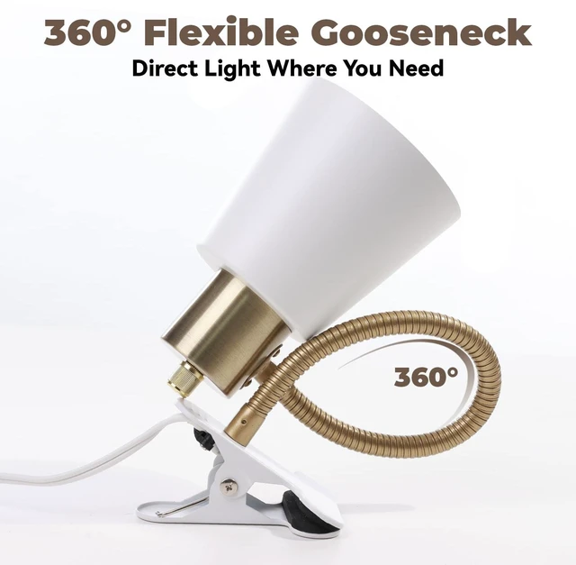 Alt view image 4 of 7 - Desk lamp Eye-Caring Table Lamps 360°Rotation Gooseneck Clip on Lamp Portable Desk Light Reading Book Light, Clamp Light, Study Desk Lamps for Bedroom and Office Home Lighting (Black and White)