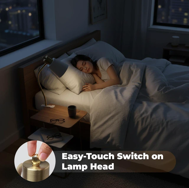Alt view image 5 of 7 - Desk lamp Eye-Caring Table Lamps 360°Rotation Gooseneck Clip on Lamp Portable Desk Light Reading Book Light, Clamp Light, Study Desk Lamps for Bedroom and Office Home Lighting (Black and White)