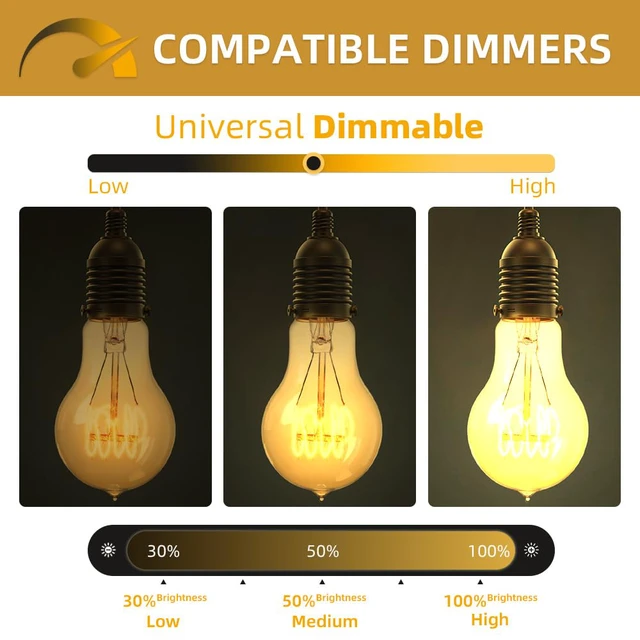 Alt view image 3 of 7 - 4-Pack Edison Light Bulb 60 Watt Dimmable A19 Vintage Warm Bulb Antique Vintage Old Fashioned E26 Incandescent Light Bulbs, Amber Warm White, 110V 230LM 2200K Edison Bulbs for Bedroom&Cafe