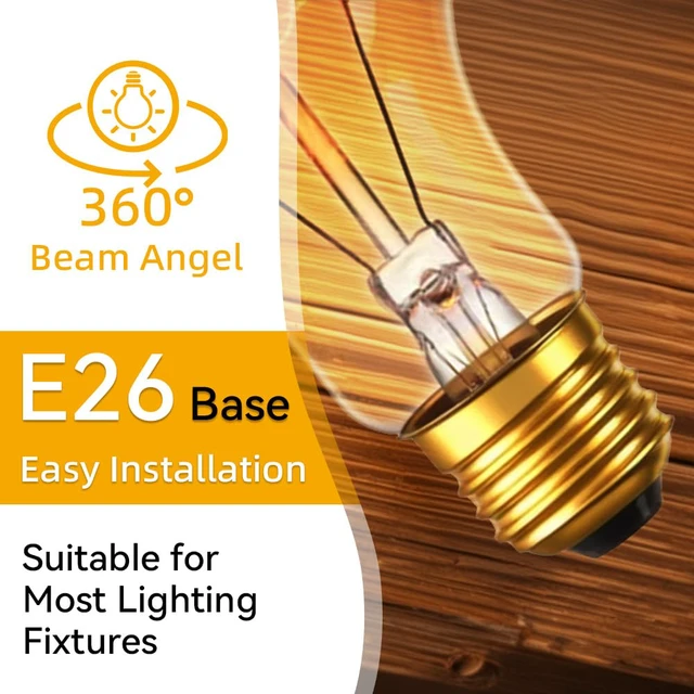 Alt view image 4 of 7 - 4-Pack Edison Light Bulb 60 Watt Dimmable A19 Vintage Warm Bulb Antique Vintage Old Fashioned E26 Incandescent Light Bulbs, Amber Warm White, 110V 230LM 2200K Edison Bulbs for Bedroom&Cafe
