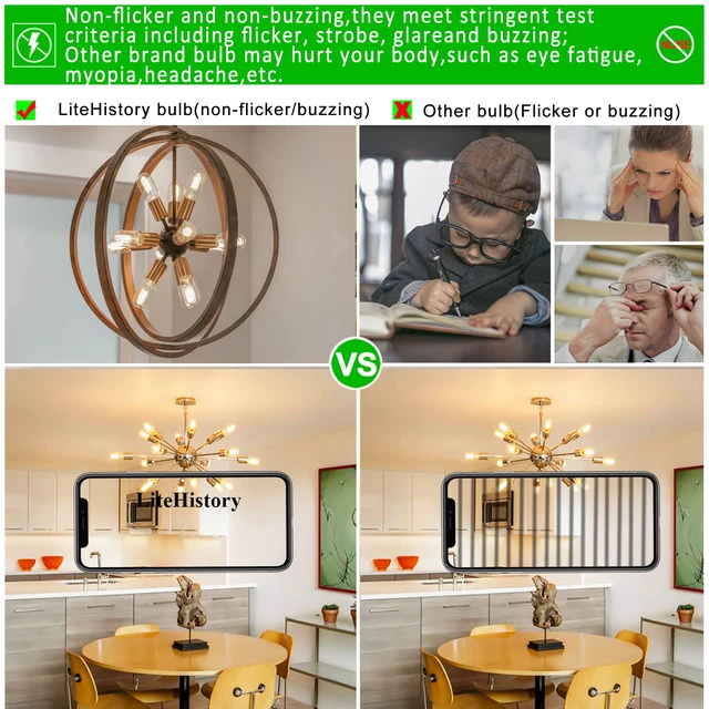 Alt view image 4 of 7 - T45 E26 Light Bulb,6w=60w,Soft White Light Bulbs,2700K,Dimmable Led Edison Bulb,600lm,AC120V,ETL,Incandescent Light Bulbs 60 watt for Chandelier,Ceiling Fan bulbs,Bathroom,Vanity,Desk,6Pack