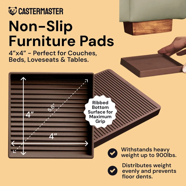 Alt view image 2 of 7 - Non-Slip Furniture Pads - 4x4 in Brown, 4 Pack Square rubber caster cups - anti-skid - Use for heavy sofas, beds & chairs on hardwood floors