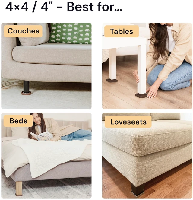 Alt view image 4 of 7 - Non-Slip Furniture Pads - 4x4 in Brown, 4 Pack Square rubber caster cups - anti-skid - Use for heavy sofas, beds & chairs on hardwood floors