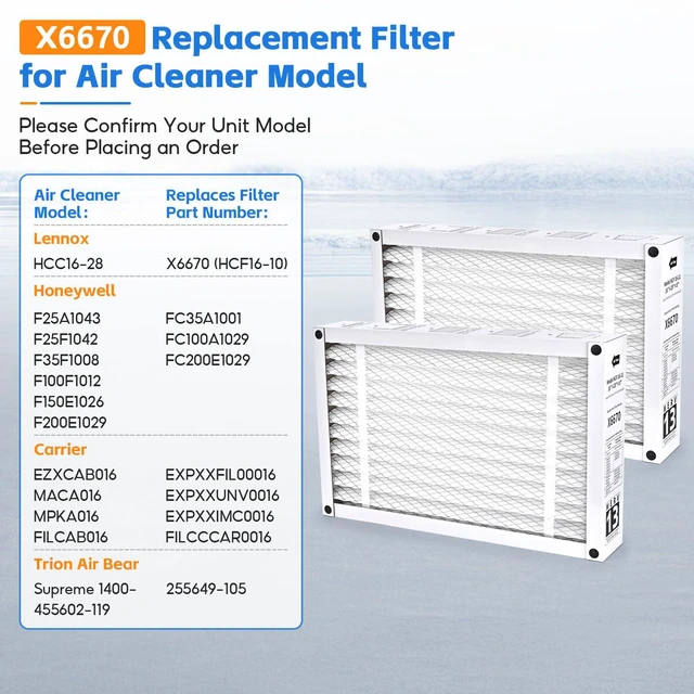 Alt view image 2 of 7 - 2-Pack X6670 MERV 13 Filter Compatible with Lennox X6670 Healthy Climate 16" x 25" x 5" Furnace Filter Model HCF16-11 for HVAC System,Part # X6670(HCF16-10)