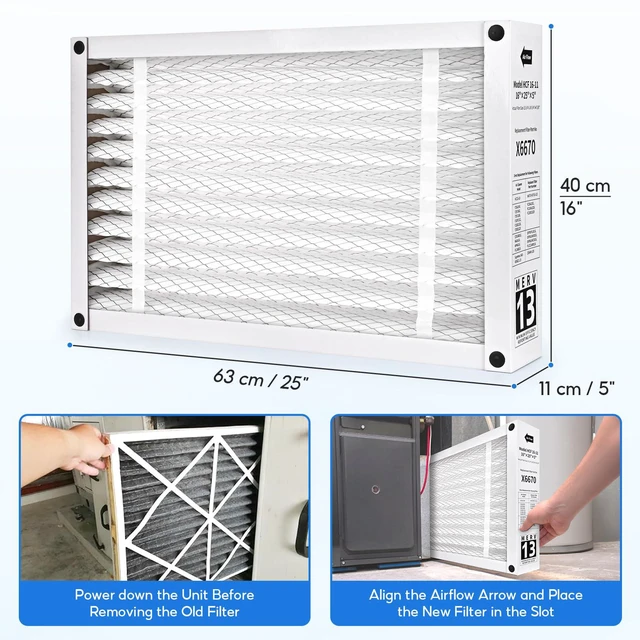 Alt view image 5 of 7 - 2-Pack X6670 MERV 13 Filter Compatible with Lennox X6670 Healthy Climate 16" x 25" x 5" Furnace Filter Model HCF16-11 for HVAC System,Part # X6670(HCF16-10)