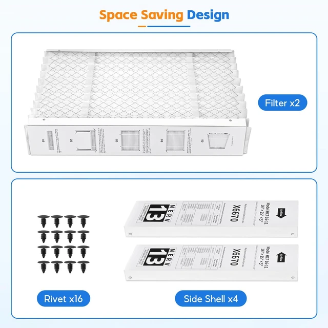 Alt view image 6 of 7 - 2-Pack X6670 MERV 13 Filter Compatible with Lennox X6670 Healthy Climate 16" x 25" x 5" Furnace Filter Model HCF16-11 for HVAC System,Part # X6670(HCF16-10)