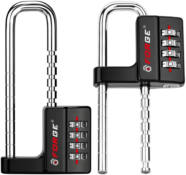 Main image of Combination Lock, Black, 2 Locks 4-Digit Heavy Duty, Adjustable Long Shackle 1.57"-3.85", Waterproof, Zinc Alloy, For Outdoor Gate, Fence, Gym Locker, Toolbox