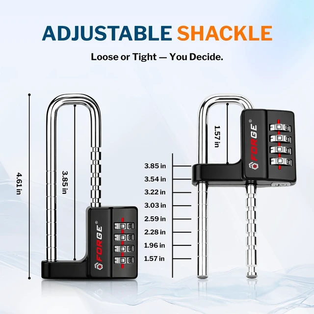 Alt view image 2 of 7 - Combination Lock, Black, 2 Locks 4-Digit Heavy Duty, Adjustable Long Shackle 1.57"-3.85", Waterproof, Zinc Alloy, For Outdoor Gate, Fence, Gym Locker, Toolbox