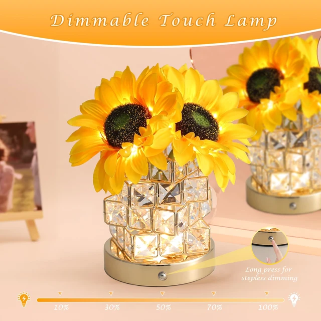 Alt view image 2 of 7 - Birthday Gifts for Women,Sunflower Flower Touch Lamp,Rechargeable Cordless 3-Colour Dimming Small Night Light for Festival,Restaurant,Bedroom Housewarming Gifts for Mom