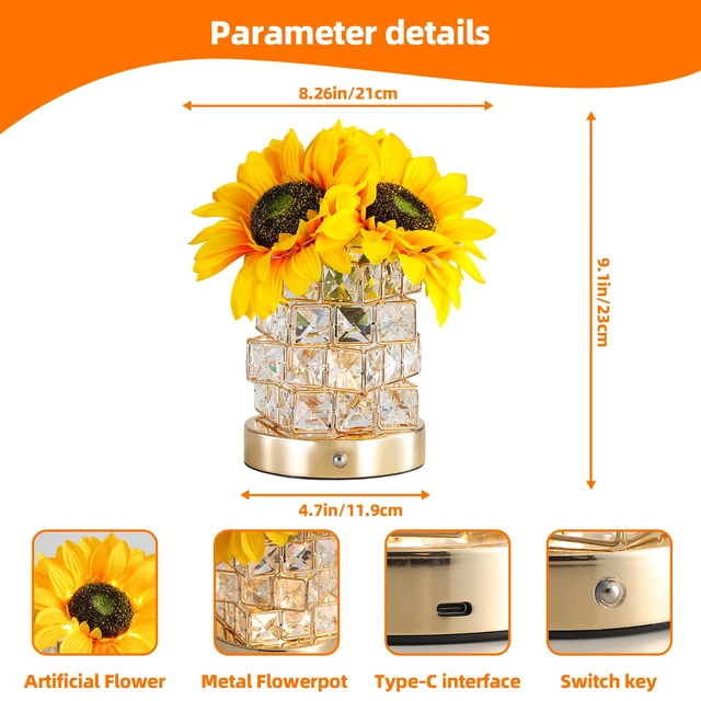 Alt view image 4 of 7 - Birthday Gifts for Women,Sunflower Flower Touch Lamp,Rechargeable Cordless 3-Colour Dimming Small Night Light for Festival,Restaurant,Bedroom Housewarming Gifts for Mom