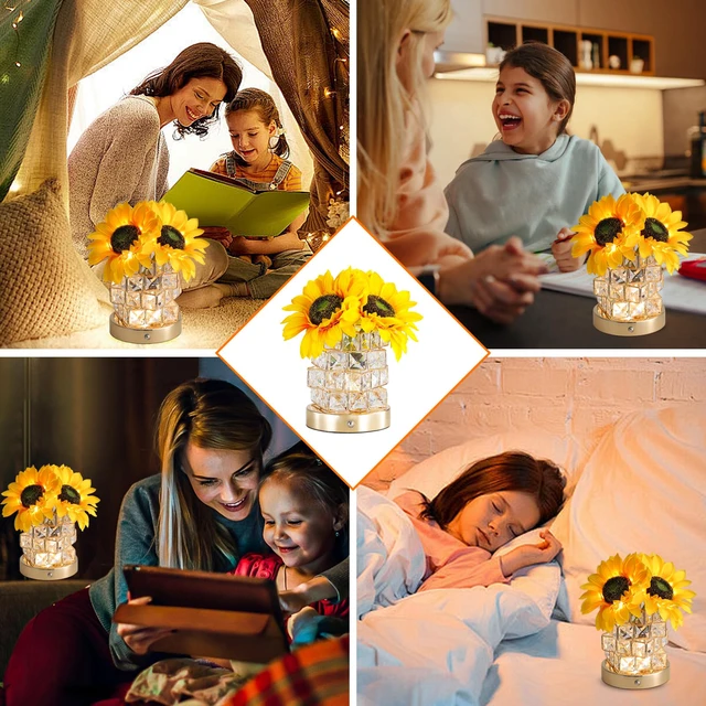 Alt view image 6 of 7 - Birthday Gifts for Women,Sunflower Flower Touch Lamp,Rechargeable Cordless 3-Colour Dimming Small Night Light for Festival,Restaurant,Bedroom Housewarming Gifts for Mom