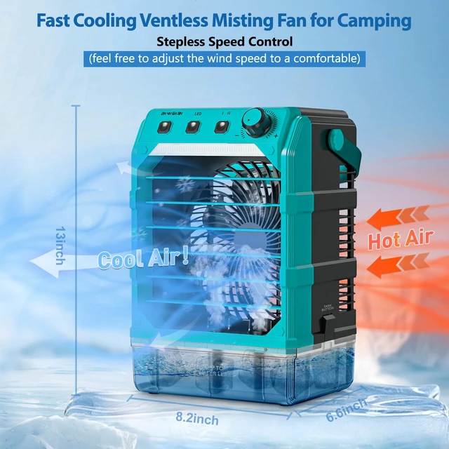 Alt view image 2 of 7 - Misting Fan Portable Compatible for Makita 18V Battery (No Battery) or USB Powered, Cooling Fan with 7 Lights, 8H Timer, 1600ML Water Tank for Outside Tent Jobsite Office Desk