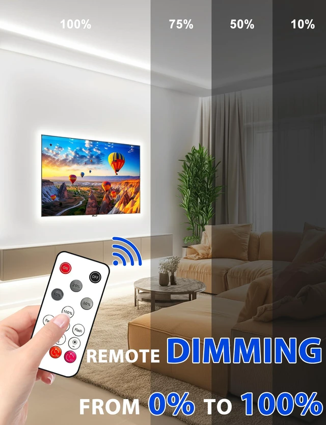 Alt view image 2 of 7 - COB LED Strip Lights 32.8ft, White Dimmable Neon Rope with Remote Flexible Tape, Self-Adhesive, Quick Connect, Waterproof, 6000K 24V Silicone for Bedroom, Cabinet, Indoor, 10mm Wide, CRI 90+