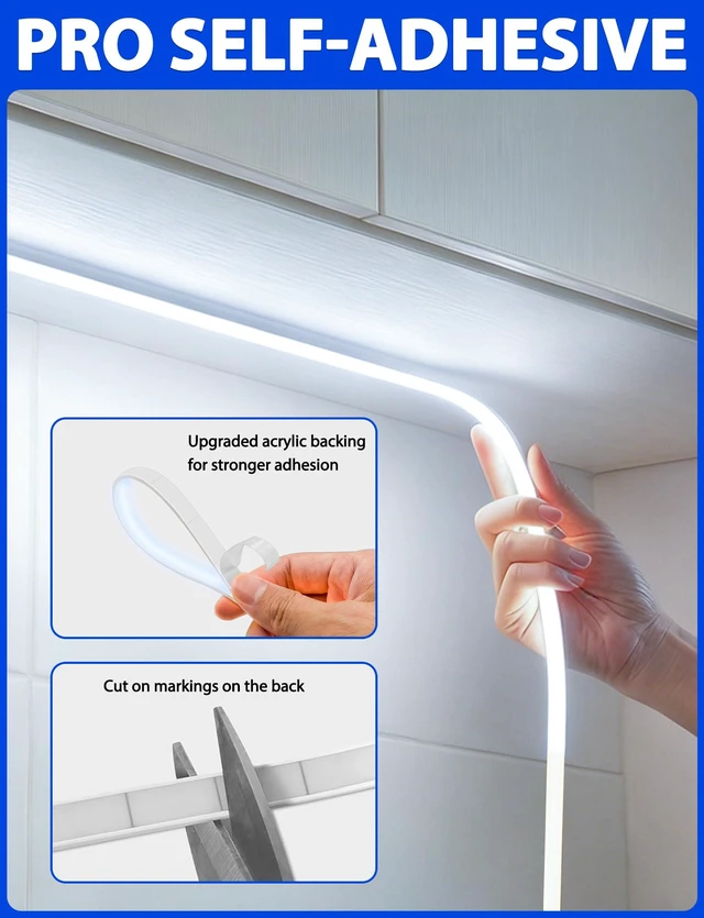 Alt view image 3 of 7 - COB LED Strip Lights 32.8ft, White Dimmable Neon Rope with Remote Flexible Tape, Self-Adhesive, Quick Connect, Waterproof, 6000K 24V Silicone for Bedroom, Cabinet, Indoor, 10mm Wide, CRI 90+