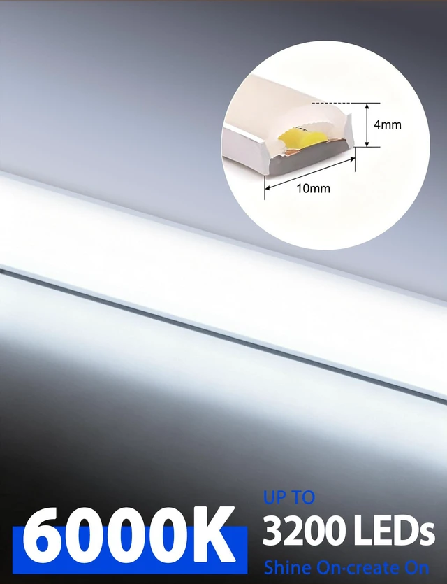 Alt view image 4 of 7 - COB LED Strip Lights 32.8ft, White Dimmable Neon Rope with Remote Flexible Tape, Self-Adhesive, Quick Connect, Waterproof, 6000K 24V Silicone for Bedroom, Cabinet, Indoor, 10mm Wide, CRI 90+