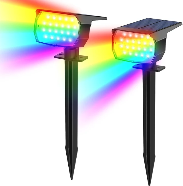 Main image of Solar Color Changing Spot Lights Outdoor Waterproof Colored RGB Solar Powered Landscape Lights for Yard 7 Lighting Modes Multicolor Solar Spotlights for Pathway Garden Outside (2 Pack)