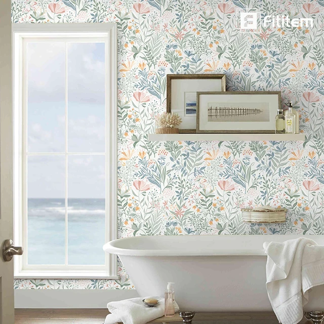 Alt view image 2 of 7 - Floral Peel and Stick Wallpaper Boho Modern Wall Paper 17.3×393 Wildflower Self Adhesive Contact Paper for Cabinet Fun Nature Removable Waterproof Wallpaper for Bathroom Kids Bedroom Decor