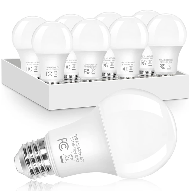 Main image of A19 LED Light Bulbs Dimmable, 100 Watt Equivalent Light Bulbs, Daylight White 5000K, 1100 Lumens, 12W Bright E26 LED Bulb, Energy Efficient for Bedroom Living Room Home Office Lamp, 8-Pack