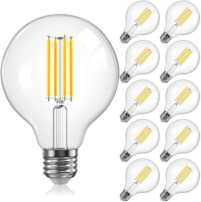 Main image of G25 LED Globe Light Bulbs for Vanity, 60W Equivalent Dimmable, 10 Pack 2700K Warm White, 5.5W, 500 Lumens, Clear Glass Vintage Edison Filament, E26 Base, for Bathroom, Mirrors, Chandeliers