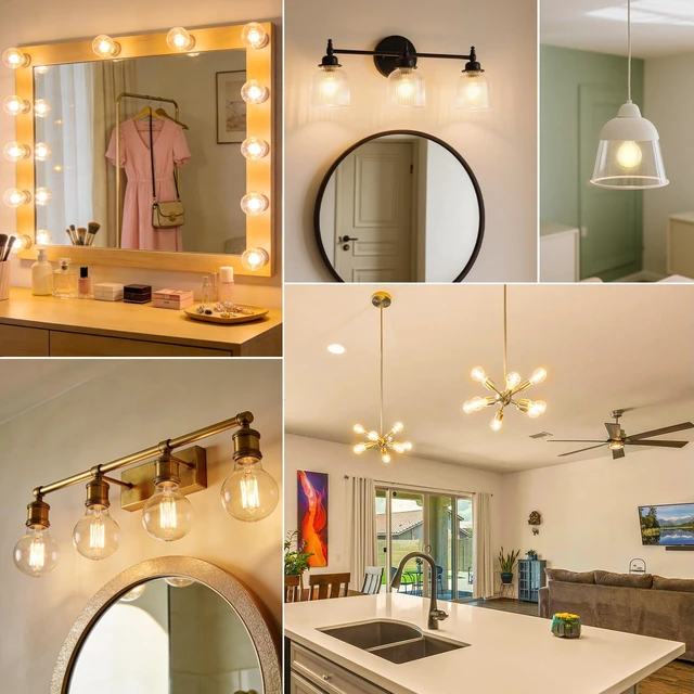 Alt view image 5 of 7 - G25 LED Globe Light Bulbs for Vanity, 60W Equivalent Dimmable, 10 Pack 2700K Warm White, 5.5W, 500 Lumens, Clear Glass Vintage Edison Filament, E26 Base, for Bathroom, Mirrors, Chandeliers