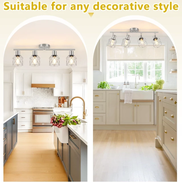 Alt view image 6 of 7 - 4-Light Kitchen Lighting Fixtures, Adjustable Multi-Directional Brushed Nickel Track Ceiling Light, Semi Flush Mount Ceiling Spotlight with Wire Cages for Living Room, Bedroom, Hallway