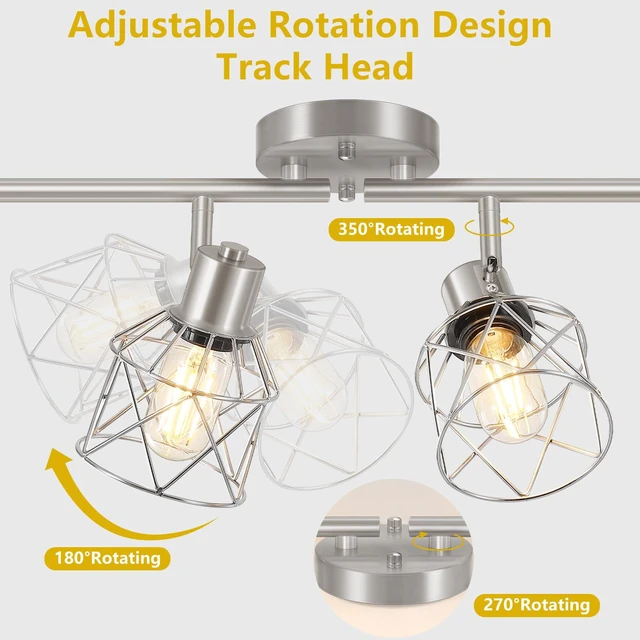 Alt view image 3 of 7 - 4-Light Kitchen Lighting Fixtures, Adjustable Multi-Directional Brushed Nickel Track Ceiling Light, Semi Flush Mount Ceiling Spotlight with Wire Cages for Living Room, Bedroom, Hallway