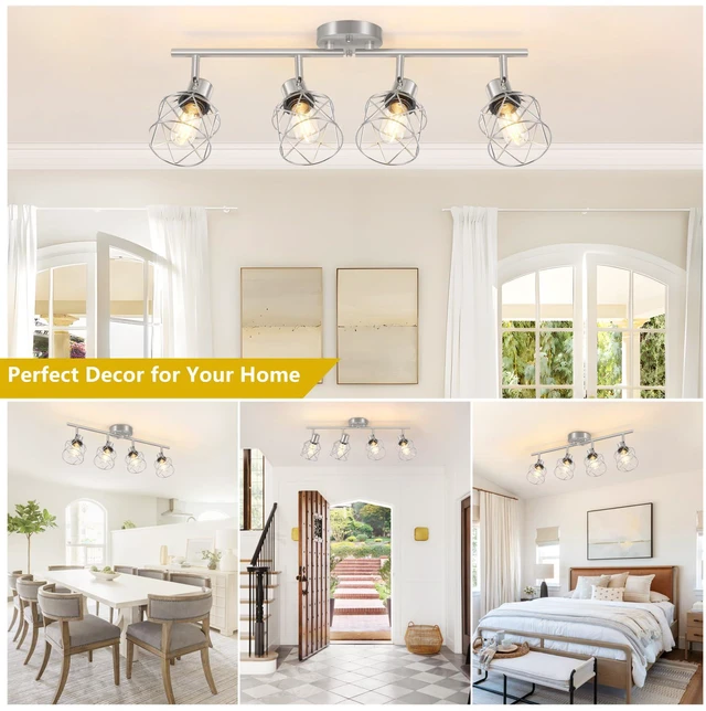Alt view image 7 of 7 - 4-Light Kitchen Lighting Fixtures, Adjustable Multi-Directional Brushed Nickel Track Ceiling Light, Semi Flush Mount Ceiling Spotlight with Wire Cages for Living Room, Bedroom, Hallway