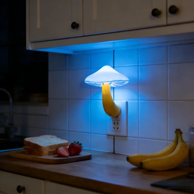 Alt view image 5 of 7 - 4 Pack Plug in Night Lights with Light Sensor,Blue Mushroom Light Auto Dusk to Dawn Sensor, Nightlights Kids, Adults, Bedroom, Bathroom,Hallway, Stairs, Kitchen
