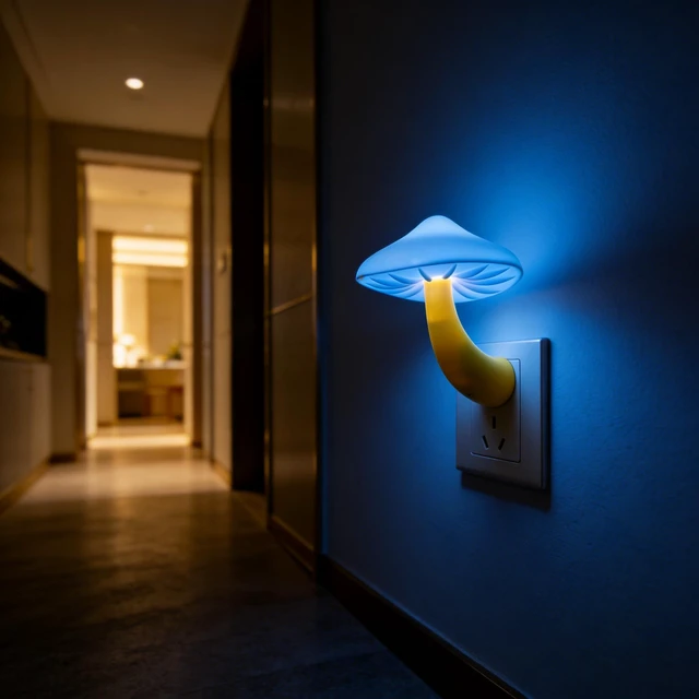 Alt view image 3 of 7 - 4 Pack Plug in Night Lights with Light Sensor,Blue Mushroom Light Auto Dusk to Dawn Sensor, Nightlights Kids, Adults, Bedroom, Bathroom,Hallway, Stairs, Kitchen