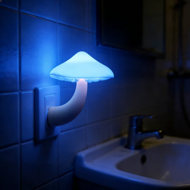 Alt view image 6 of 7 - 4 Pack Plug in Night Lights with Light Sensor,Blue Mushroom Light Auto Dusk to Dawn Sensor, Nightlights Kids, Adults, Bedroom, Bathroom,Hallway, Stairs, Kitchen