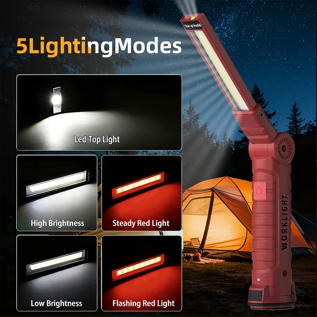 Alt view image 3 of 7 - Rechargeable Work Light Flashlight, Tool Gifts for Fathers Day Dad Men Him Husband Grill Light Inspection Lamp with Magnetic Base Hook, 5 Modes 360° Rotate Car Emergency Repair 4 Pack
