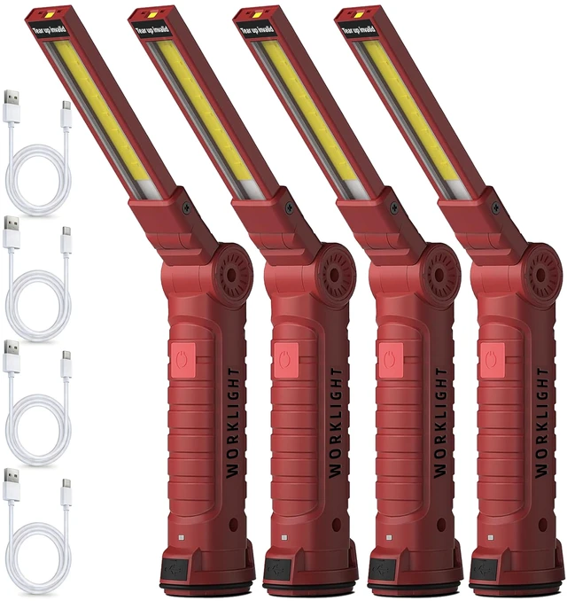 Main image of Rechargeable Work Light Flashlight, Tool Gifts for Fathers Day Dad Men Him Husband Grill Light Inspection Lamp with Magnetic Base Hook, 5 Modes 360° Rotate Car Emergency Repair 4 Pack
