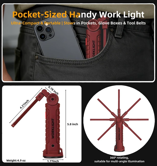 Alt view image 4 of 7 - Rechargeable Work Light Flashlight, Tool Gifts for Fathers Day Dad Men Him Husband Grill Light Inspection Lamp with Magnetic Base Hook, 5 Modes 360° Rotate Car Emergency Repair 4 Pack