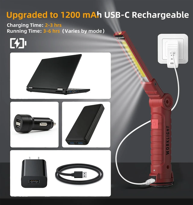 Alt view image 5 of 7 - Rechargeable Work Light Flashlight, Tool Gifts for Fathers Day Dad Men Him Husband Grill Light Inspection Lamp with Magnetic Base Hook, 5 Modes 360° Rotate Car Emergency Repair 4 Pack
