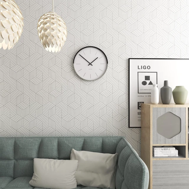 Alt view image 2 of 7 - White and Silver Peel and Stick Wallpaper Modern 17.7×393 Sliver Stripe Wallpaper Self Adhesive Removable Wallpaper Geometric Pattern Hexagon Wallpaper Shelf Drawer Liner Vinyl Film