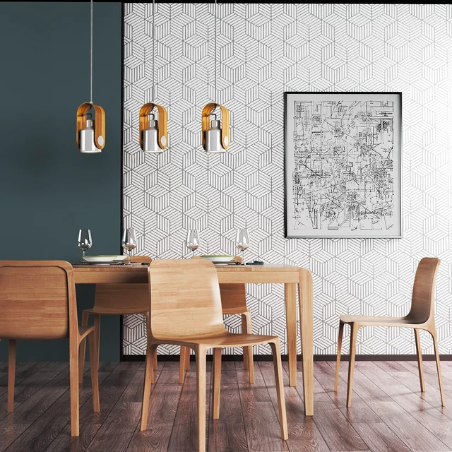 Alt view image 4 of 7 - White and Silver Peel and Stick Wallpaper Modern 17.7×393 Sliver Stripe Wallpaper Self Adhesive Removable Wallpaper Geometric Pattern Hexagon Wallpaper Shelf Drawer Liner Vinyl Film