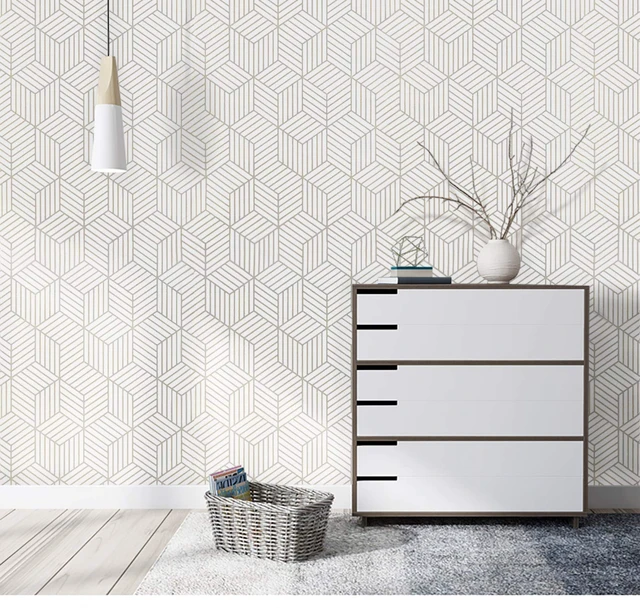 Alt view image 7 of 7 - White and Silver Peel and Stick Wallpaper Modern 17.7×393 Sliver Stripe Wallpaper Self Adhesive Removable Wallpaper Geometric Pattern Hexagon Wallpaper Shelf Drawer Liner Vinyl Film