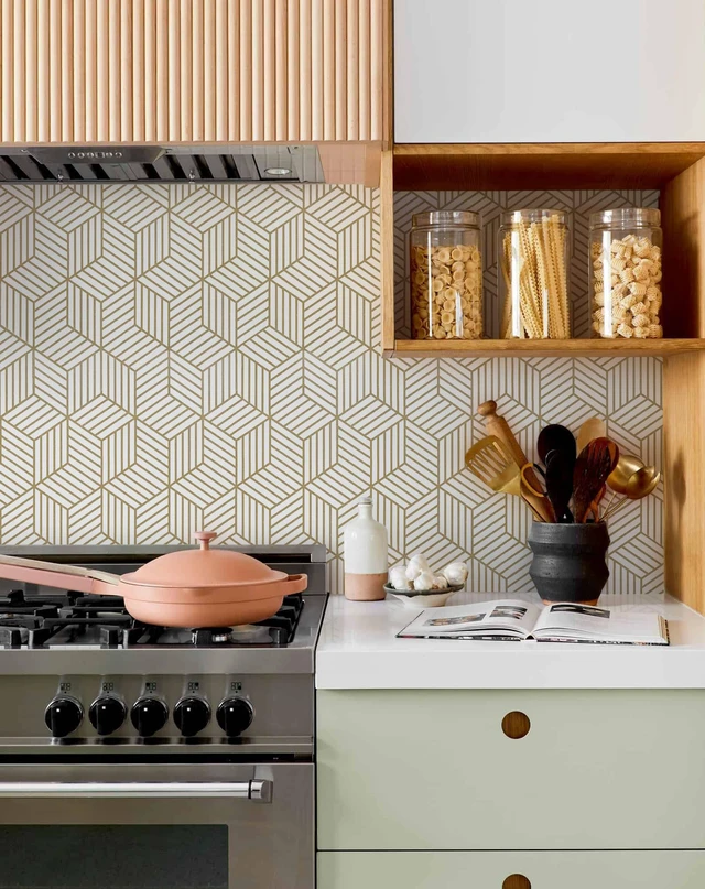 Alt view image 5 of 7 - Geometric Contact Paper Peel and Stick Wallpaper Gold 17.7×393 Self Adhesive, Removable Wallpaper for Bedroom/Bathroom Waterproof, Modern Contact Paper for Cabinets Liner Easy to Install