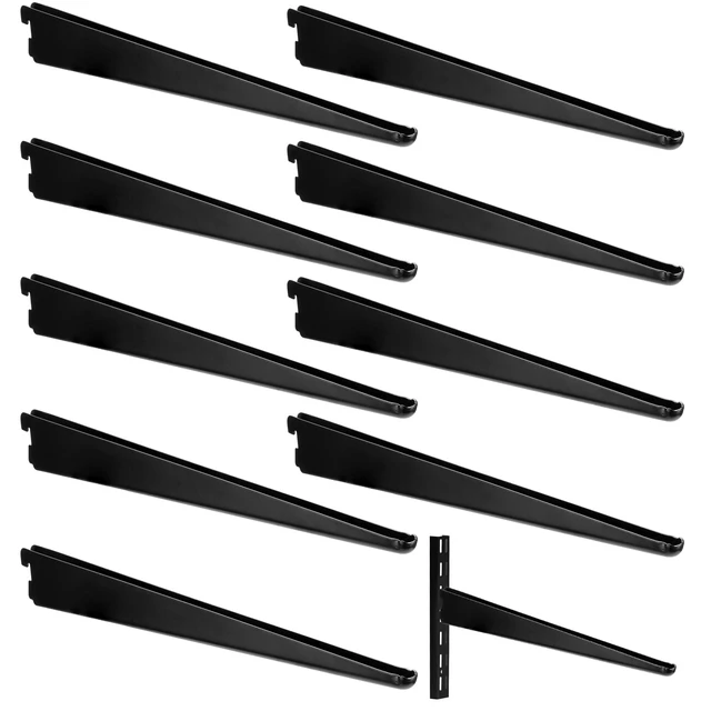Main image of 10 Pack Adjustable Shelf Brackets for Double Track System Closet Organization Heavy Duty Wire Shelf Brackets (Black,16.5 Inches)