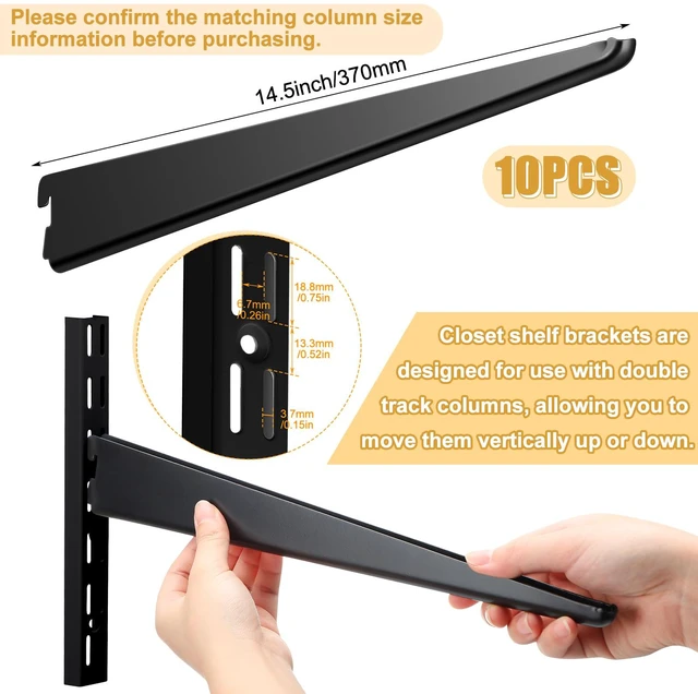 Alt view image 2 of 7 - 10 Pack Adjustable Shelf Brackets for Double Track System Closet Organization Heavy Duty Wire Shelf Brackets (Black,14.5 Inch)