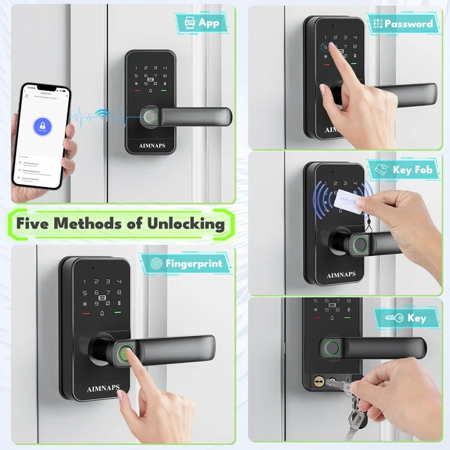 Alt view image 2 of 7 - WiFi Keyless Entry Door Lock with Handle,Door Locks for Front Door,Deadbolt Fingerprint Door Knob, Keypad Deadbolt with App Remote/WiFi/Key/IC Card/ Passcode, Smart Lock & Front Door Handle-Black