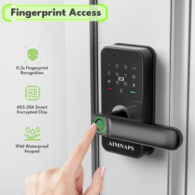 Alt view image 3 of 7 - WiFi Keyless Entry Door Lock with Handle,Door Locks for Front Door,Deadbolt Fingerprint Door Knob, Keypad Deadbolt with App Remote/WiFi/Key/IC Card/ Passcode, Smart Lock & Front Door Handle-Black