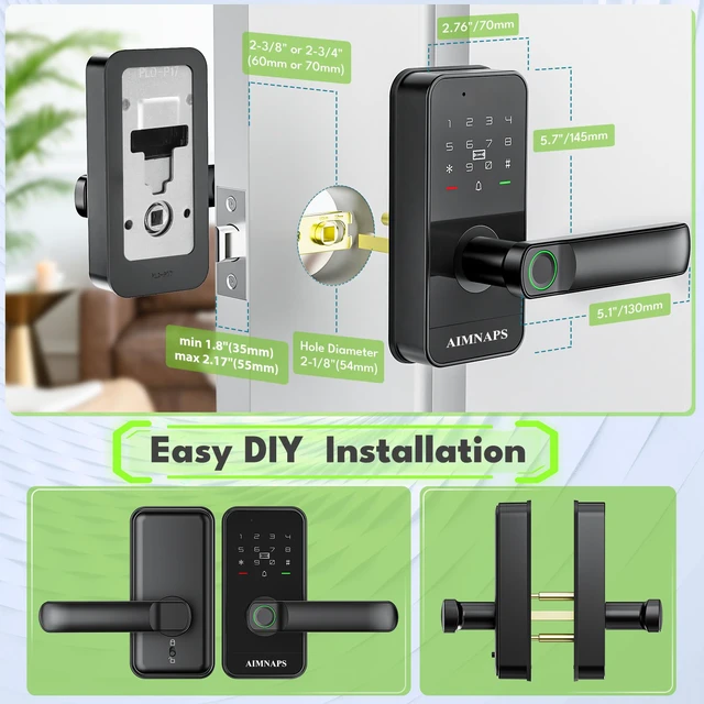 Alt view image 5 of 7 - WiFi Keyless Entry Door Lock with Handle,Door Locks for Front Door,Deadbolt Fingerprint Door Knob, Keypad Deadbolt with App Remote/WiFi/Key/IC Card/ Passcode, Smart Lock & Front Door Handle-Black