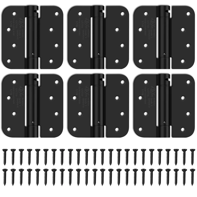 Main image of 4 Inch Self Closing Door Hinges, 5/8" Radius Corners Spring Loaded Hinges for Exterior, Garage, Front and Back Door, UL Listed, for Left and Right Hand Door, Matte Black, 6 Pack